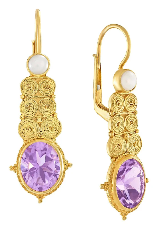 Malabar Amethyst and Pearl Earrings