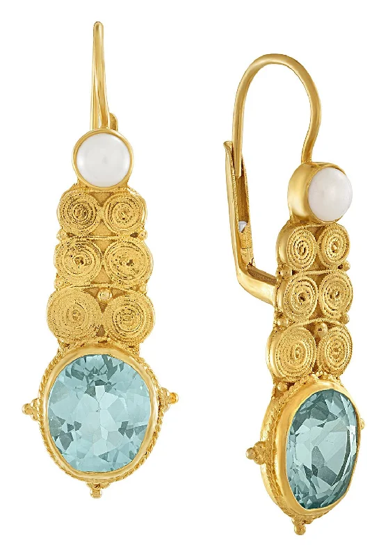 Malabar Blue Topaz and Pearl Earrings