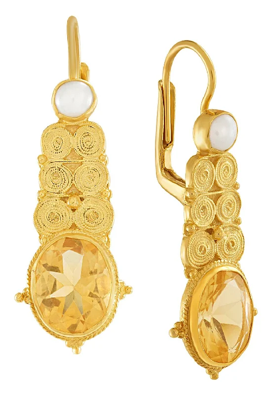 Malabar Citrine and Pearl Earrings