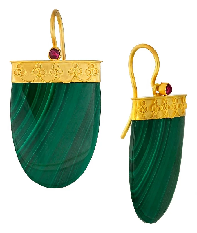 Malachite and Garnet Shield Earrings