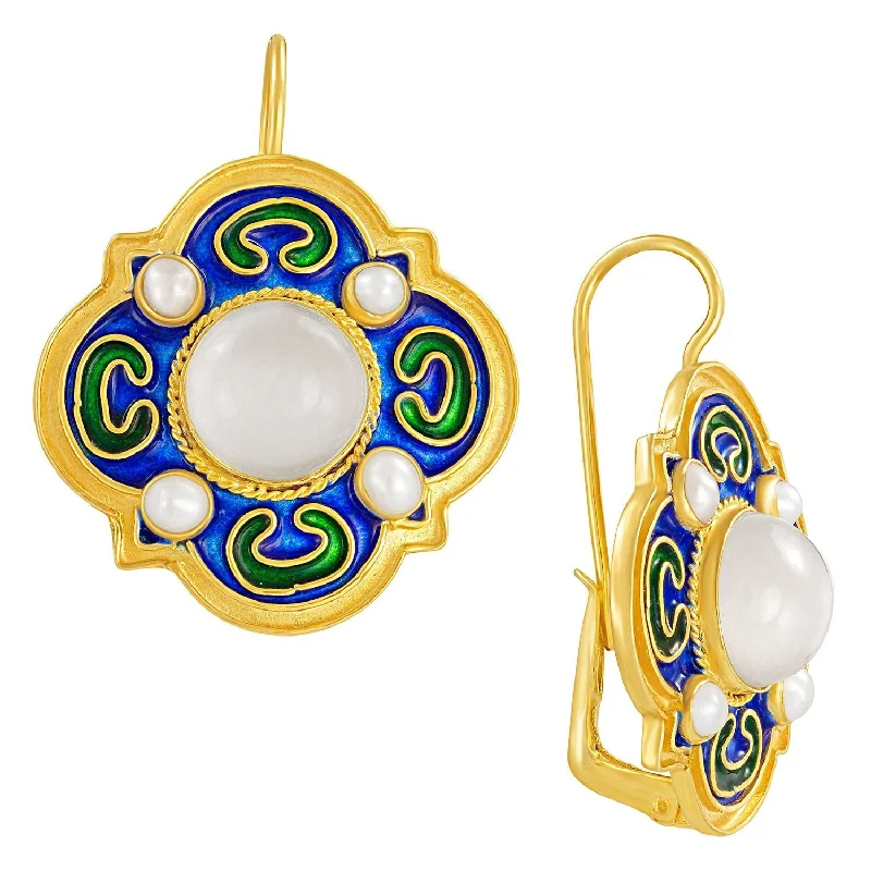 Milanese Moonstone and Pearl Earrings