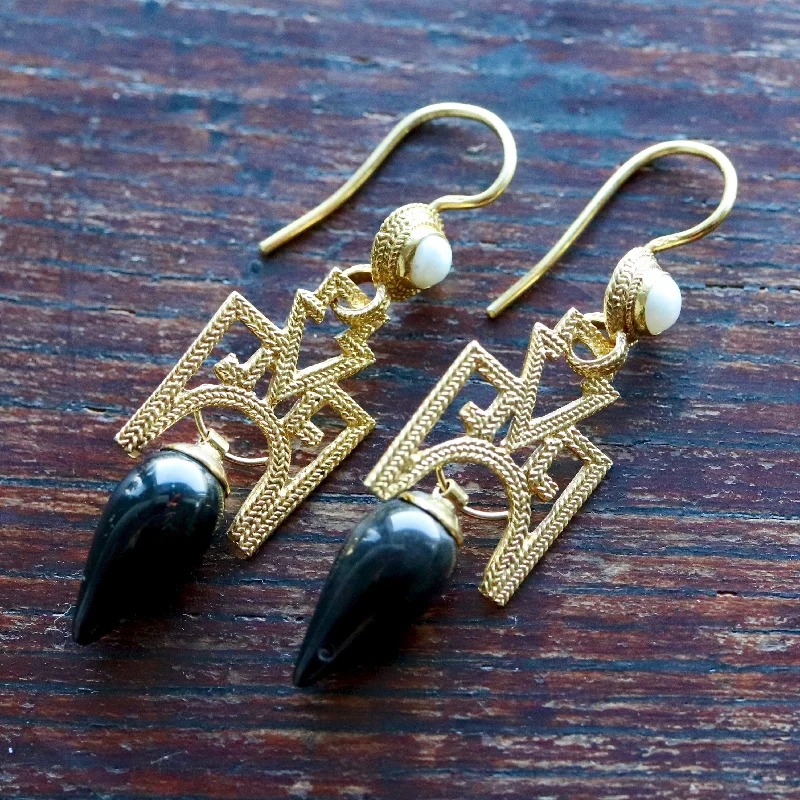 Russian Deco Onyx Earrings