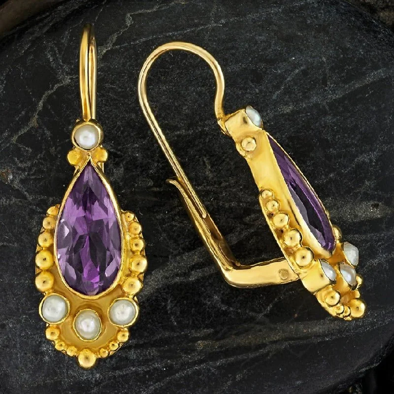 Tears of Niobe Amethyst and Pearl Earrings