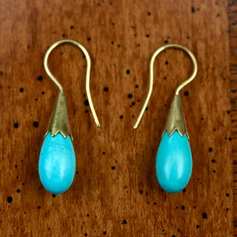 Turquoise Cornflower Bud Egyptian Earrings