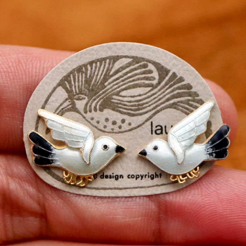 Vintage Laurel Burch Bird Black and White Gold-Vermeil Studs