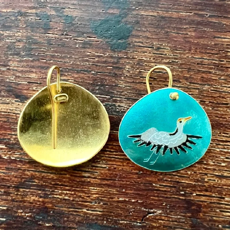 Vintage Laurel Burch Turquoise Pelican Gold-Vermeil Earrings