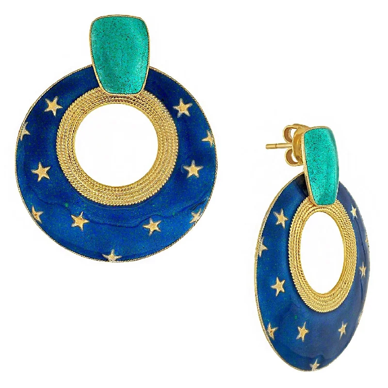 Vintage Laurel Inc Royal Blue Moonshine Gold-Vermeil Earrings