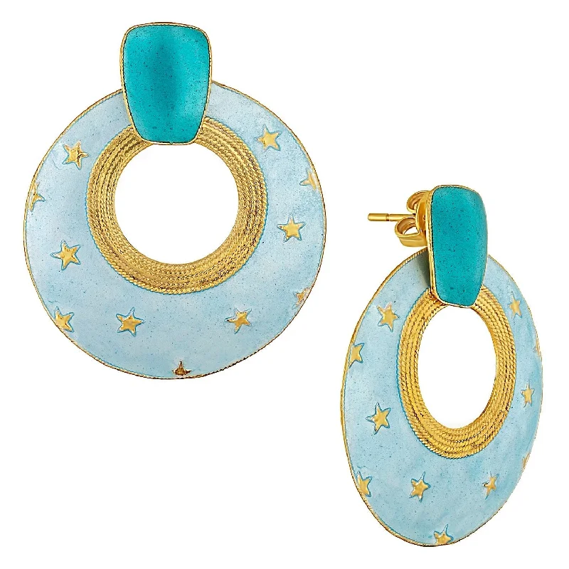 Vintage Laurel Inc Sky Blue Sunshine Gold-Vermeil Earrings