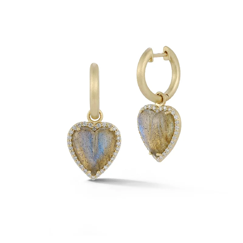 14K Gold & Labradorite Alana Small Diamond Heart Huggie Earrings