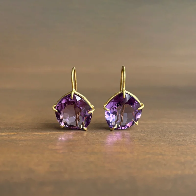 Asymetrical Violet Amethyst Petal Earrings