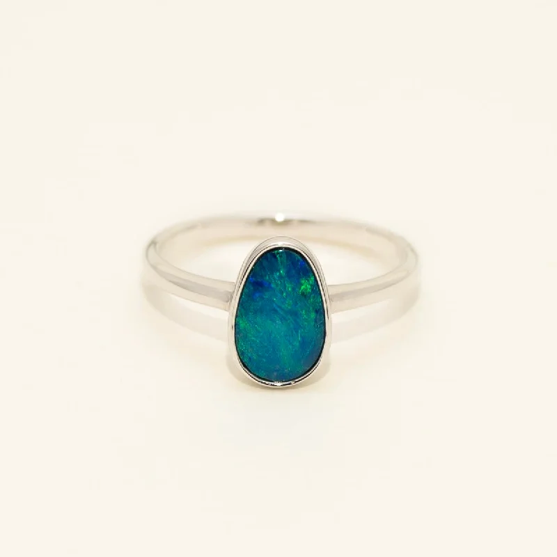 Parlé Australian Opal Doublet Ring in 14kt White Gold