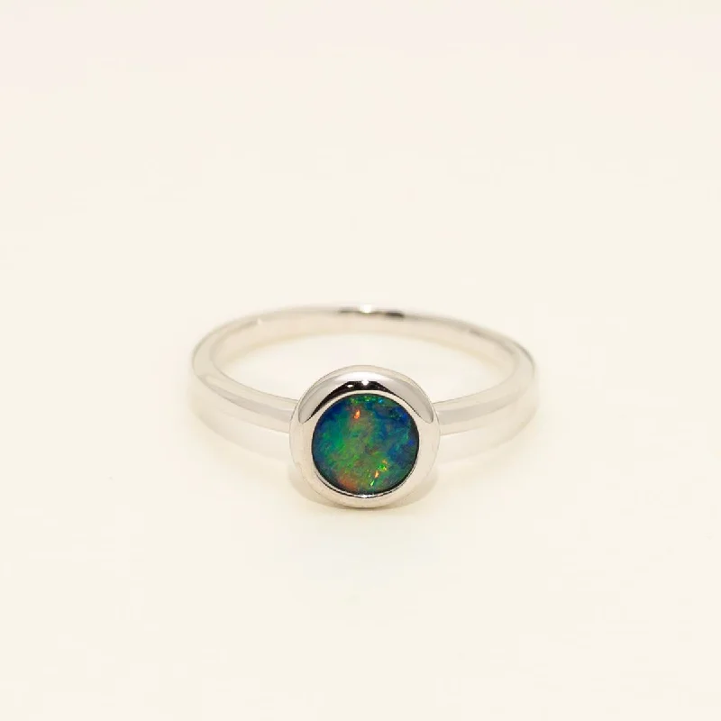 Parlé Australian Opal Doublet Ring in 14kt White Gold