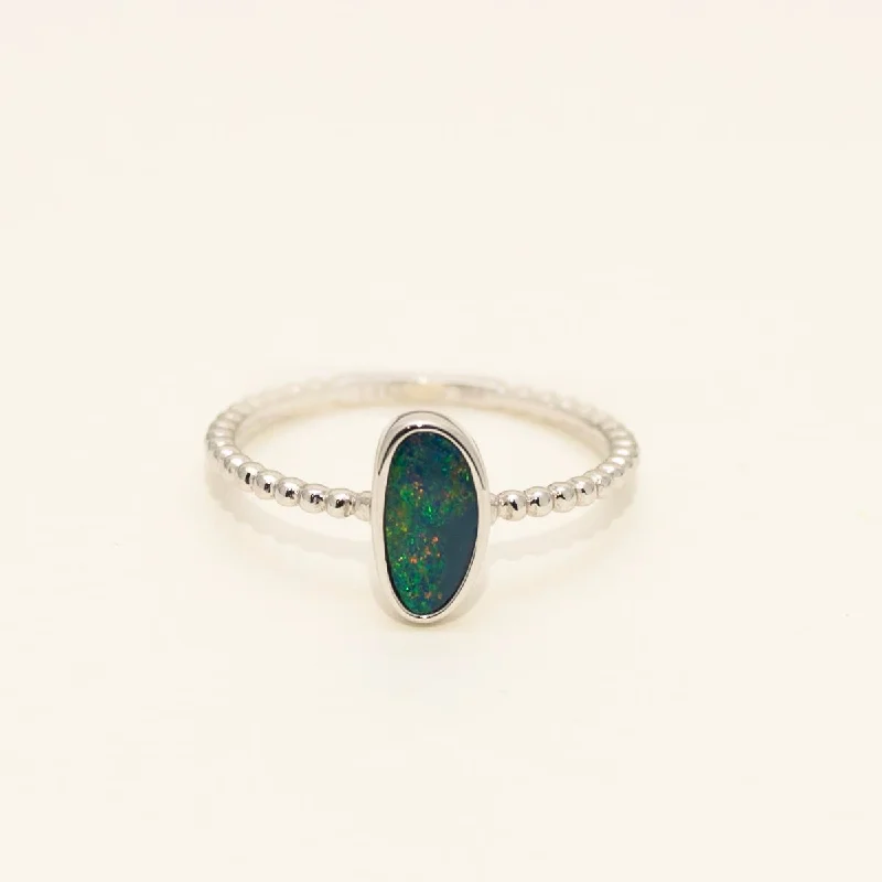 Parlé Australian Opal Doublet Ring in 14kt White Gold