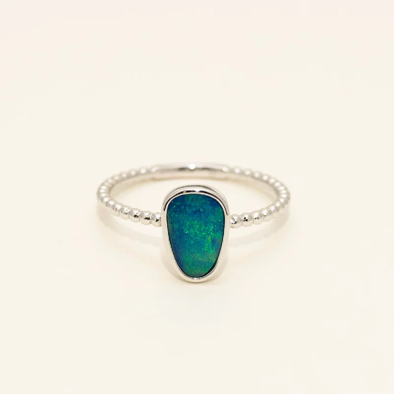 Parlé Australian Opal Doublet Ring in 14kt White Gold