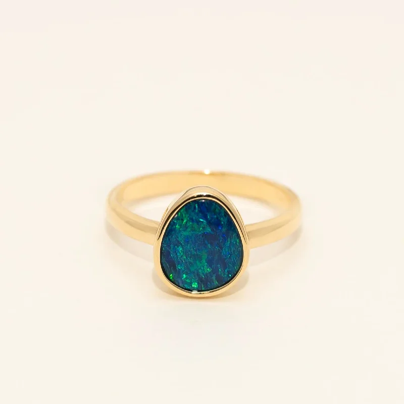 Australian Opal Doublet Ring in 14kt Yellow Gold