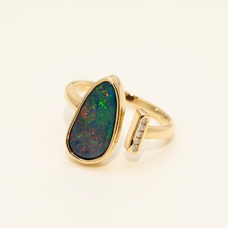 Parlé Australian Opal Doublet Ring in 14kt Yellow Gold with Diamonds (.03ct tw)