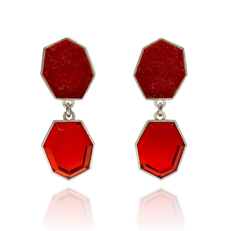 Babette Von Dohananyi - Red Geometric Glass Earrings