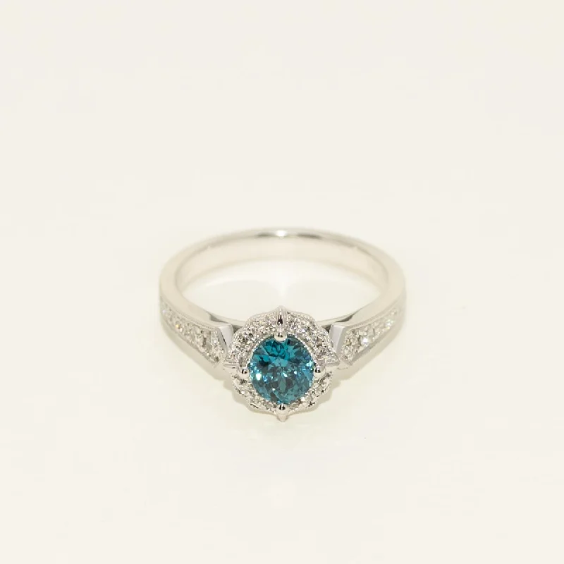 Blue Zircon Halo Ring in 14kt White Gold with Diamonds (1/4cttw)