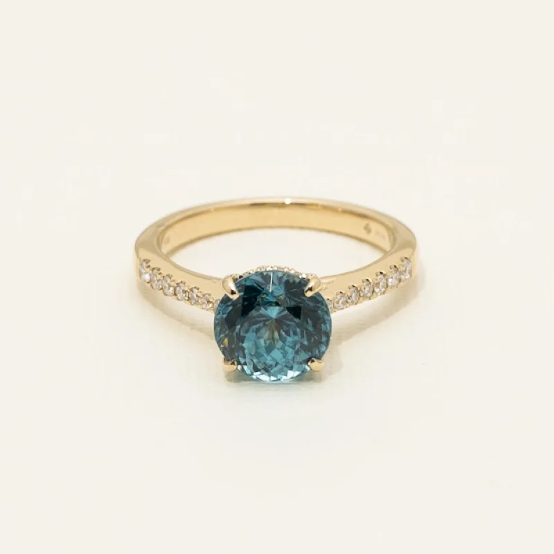 Blue Zircon Halo Ring in 14kt Yellow Gold with Diamonds (1/4ct tw)