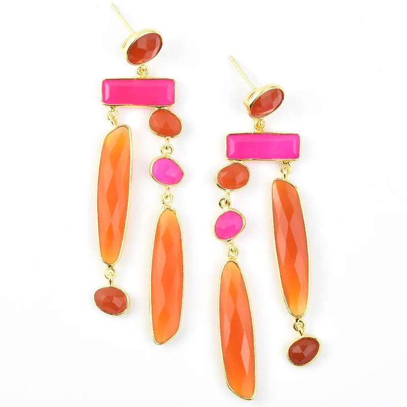 Chiyo Geometric Earrings, Pink & Orange