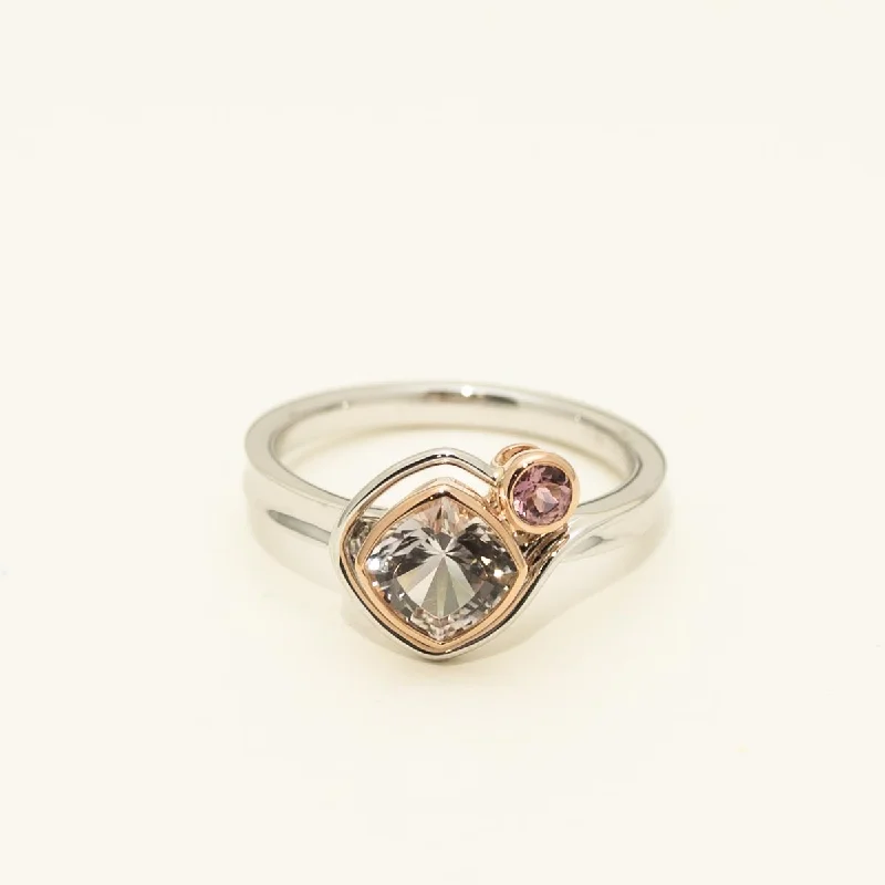 Colorless Tourmaline and Maine Pink Tourmaline Ring in 14kt White and Rose Gold