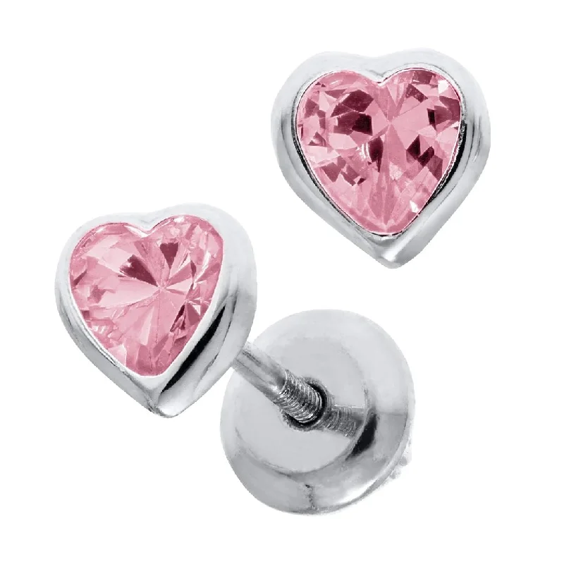 Cubic Zirconia Pink Heart Earrings