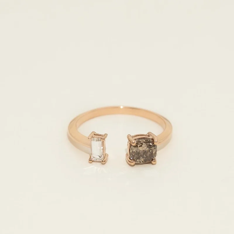 Cushion Champagne and White Diamond Ring in 14kt Rose Gold (3/4ct tw)