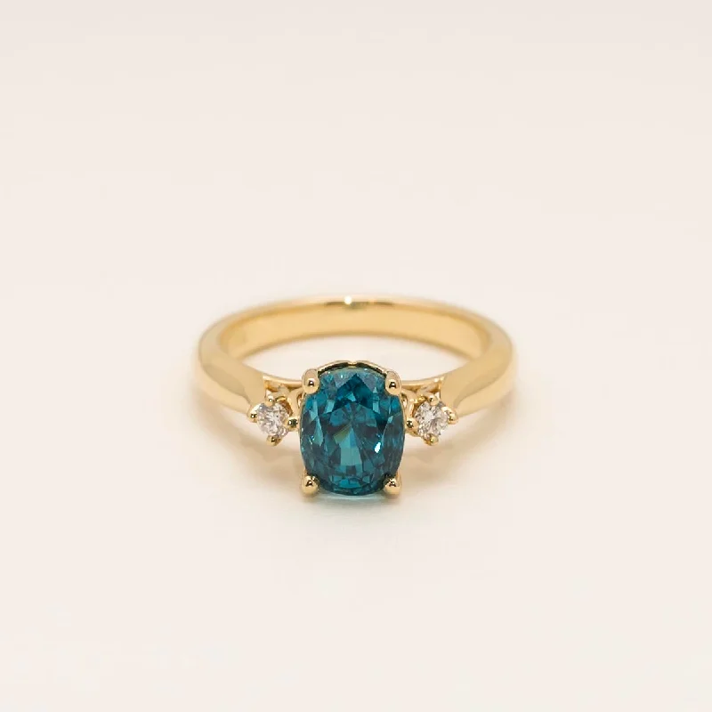 Cushion Cut Blue Zircon Ring in 14kt Yellow Gold with Diamonds (1/10ct tw)