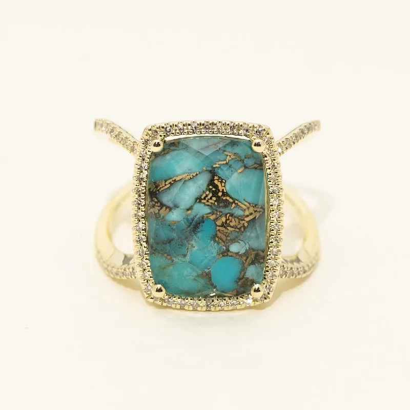 Dabakarov Turquoise Doublet Ring in 14kt Yellow Gold with Diamonds (1/4ct tw)