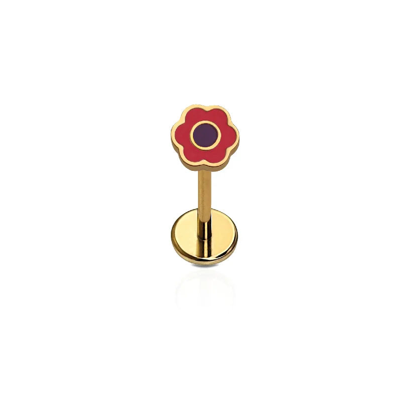 Dark Pink Enamel Daisy Flat Back Stud