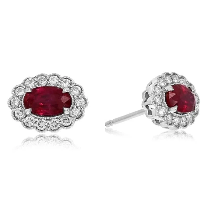 East West Oval Ruby & Diamond Earrings