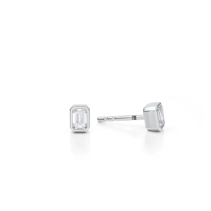 Emerald Bezel Stud Lab Grown Diamond Earrings