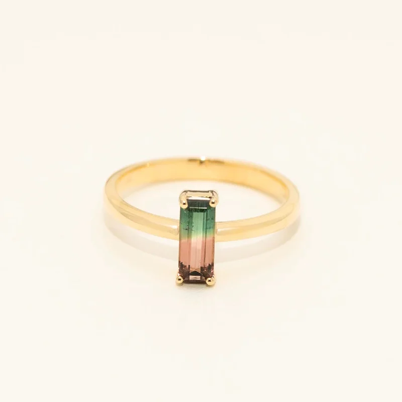 Parlé Emerald Cut Bicolor Tourmaline Ring in 14kt Yellow Gold