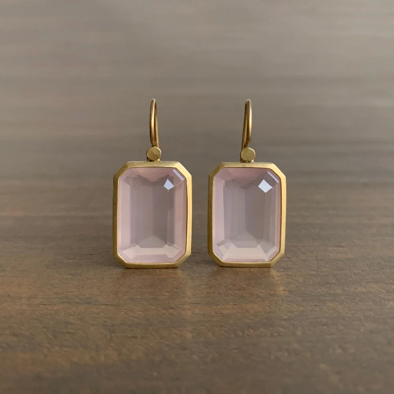 Emerald Cut Rose Quartz Earrings