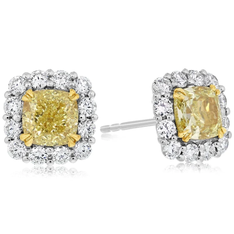 Fancy Yellow Diamond Halo  Earrings