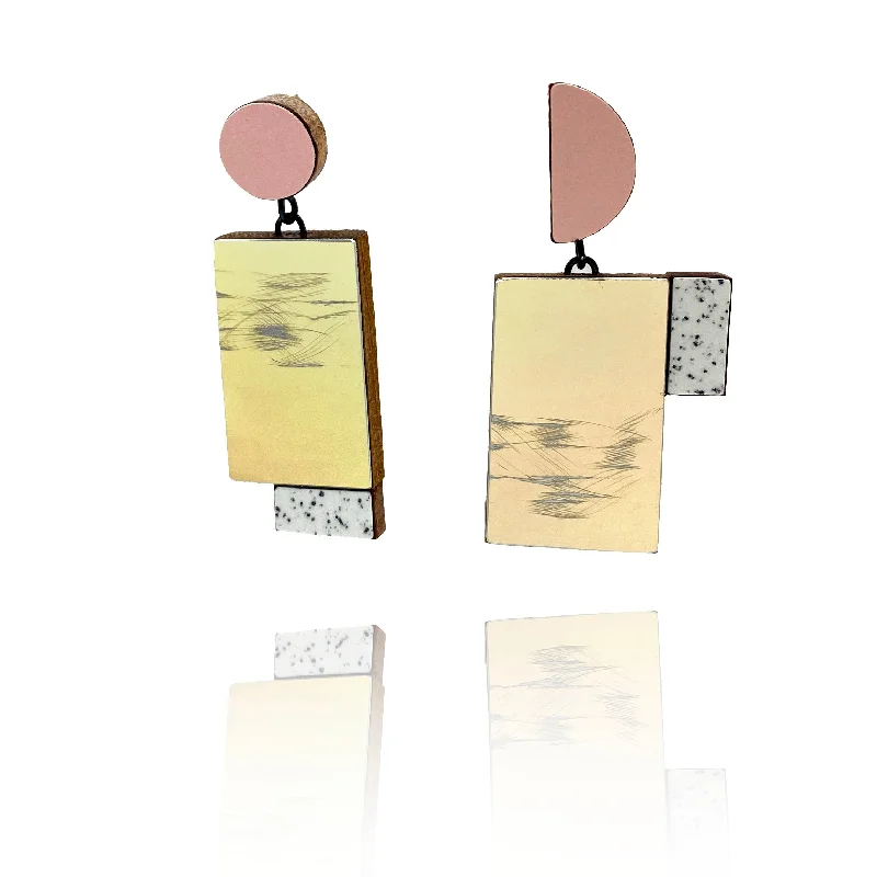 Geometric Earrings - Pink, Marble and Textured Gold