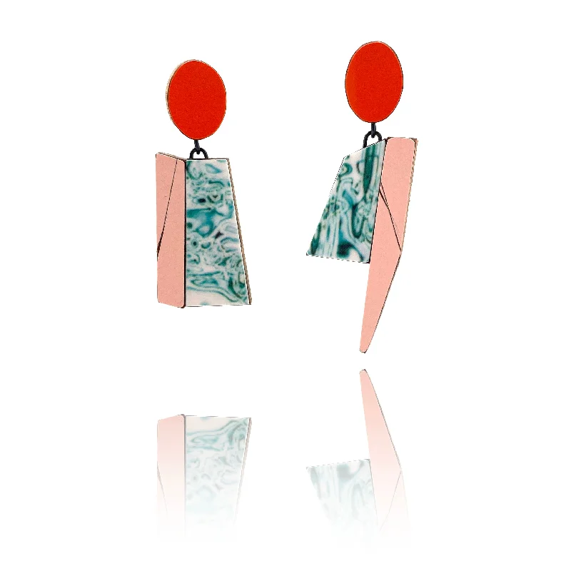 Geometric Earrings - Pink, Red and Ocean Marble