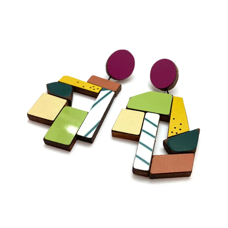 Geometric Earrings - Pink, Striped and Multicolored