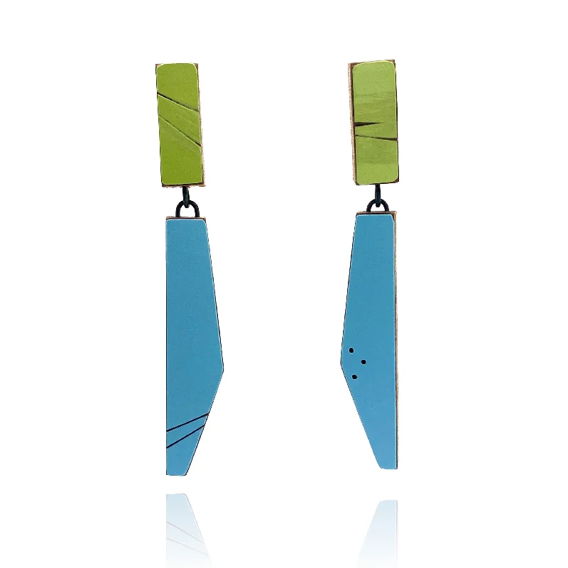 Geometric Earrings - Shimmering Green and Blue