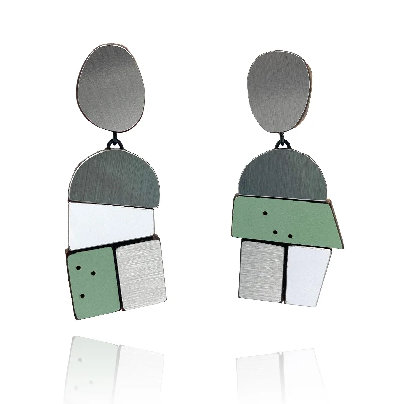 Geometric Earrings - Silver and Green