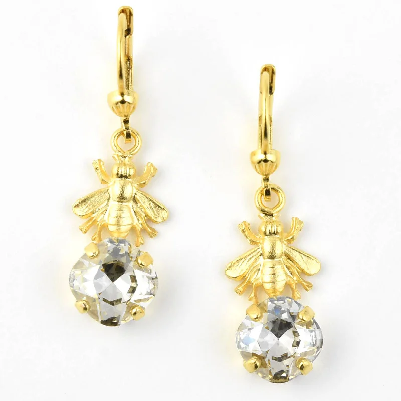 Gold Plated Bee with Crystal Earrings