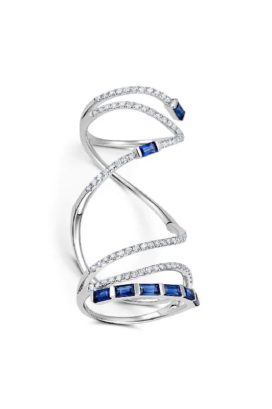 Blue Sapphire Baguette Mega Swirl Ring