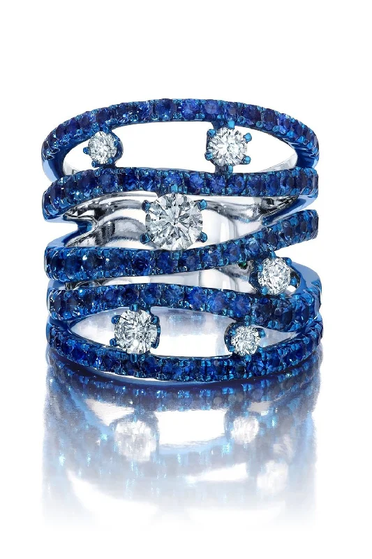 Blue Sapphire Rhodium Rio Cage Ring