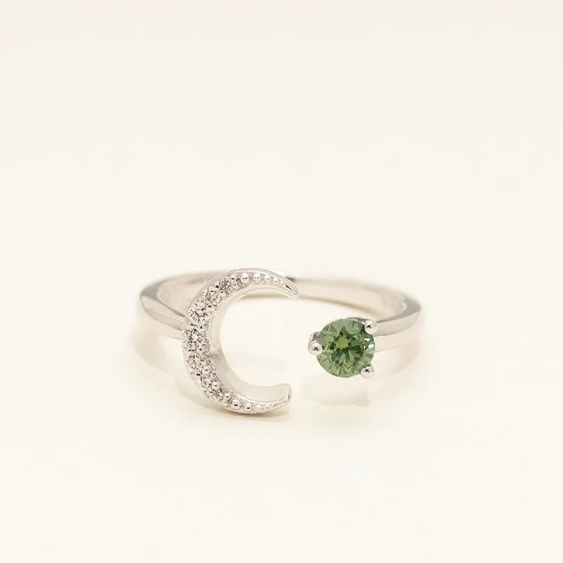 Green Diamond Moon Ring In 14kt White Gold (1/3ct Tw)