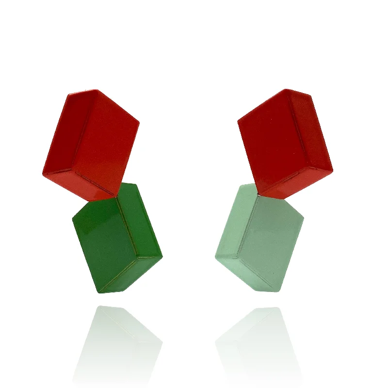 Konstanze Prechtl - Red and Green Geometric Earrings