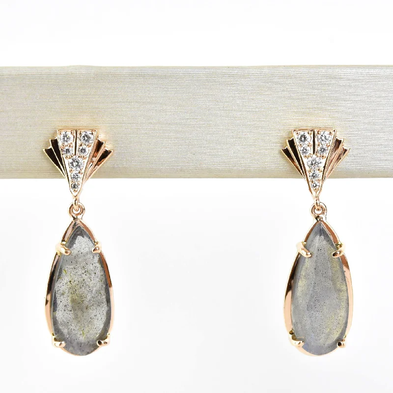 Labradorite and Diamond Earrings in 14k Rose Gold