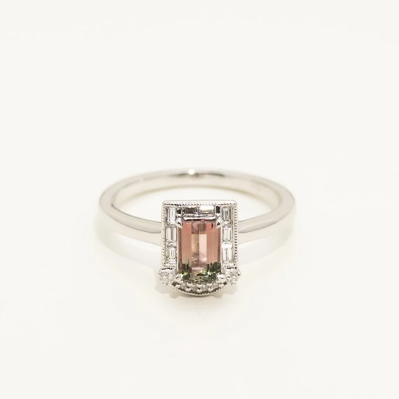 Maine Bicolor Tourmaline Ring in 14kt White Gold with Diamonds (1/4ct tw)