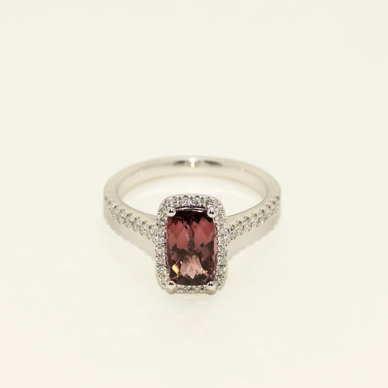 Maine Bicolor Tourmaline Ring in 14kt White Gold with Diamonds ( 1/4cttw )