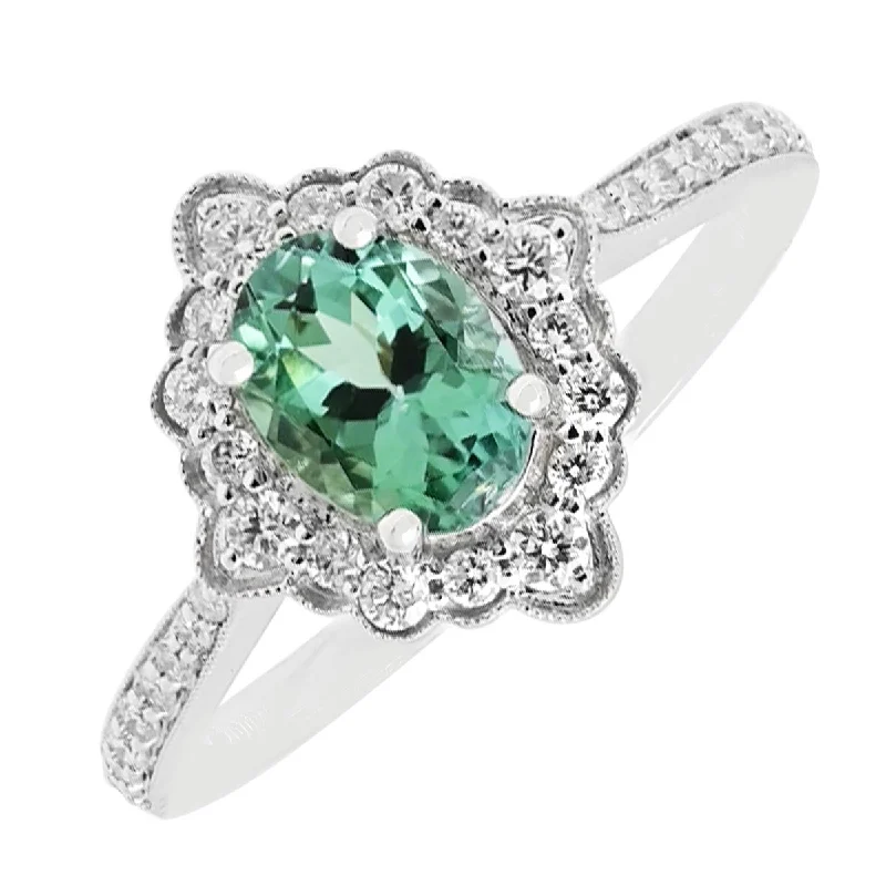 Maine Indicolite Tourmaline Ring in 14kt White Gold with Diamonds (1/4ct tw)