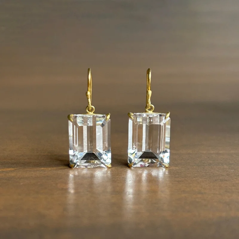 Medium Emerald Cut White Topaz Earrings